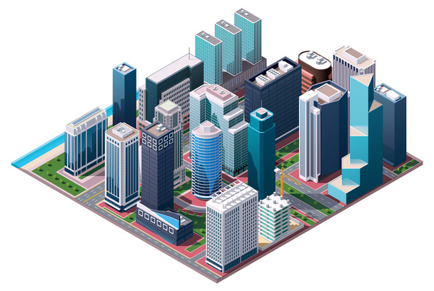 Vector isometric city center map - Vector, Image