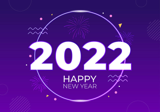 Hyvää uutta vuotta 2022 malli tasainen muotoilu kuvitus nauhat ja konfetti värikäs tausta juliste, esite tai banneri - Vektori, kuva