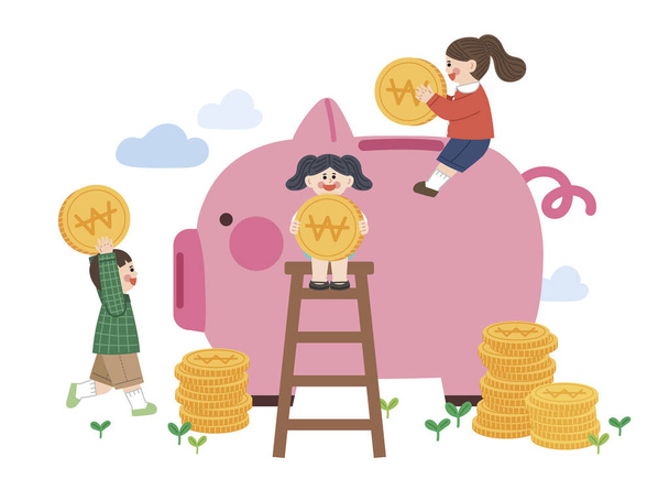 children saving money, finance financial education for child - Vektor, Bild