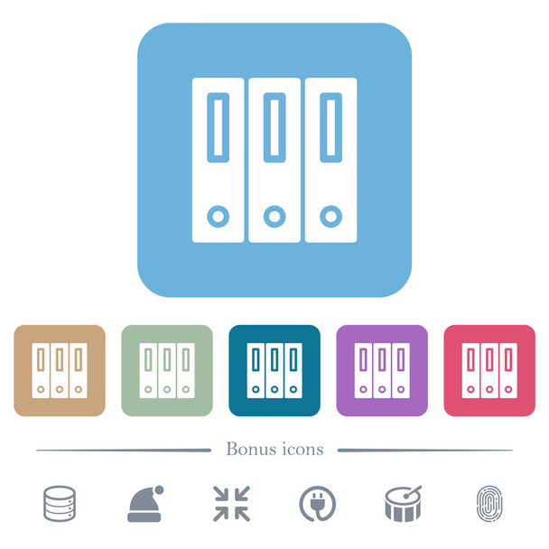 Liants solides icônes plates blanches sur fond carré arrondi de couleur. 6 icônes bonus incluses - Vecteur, image