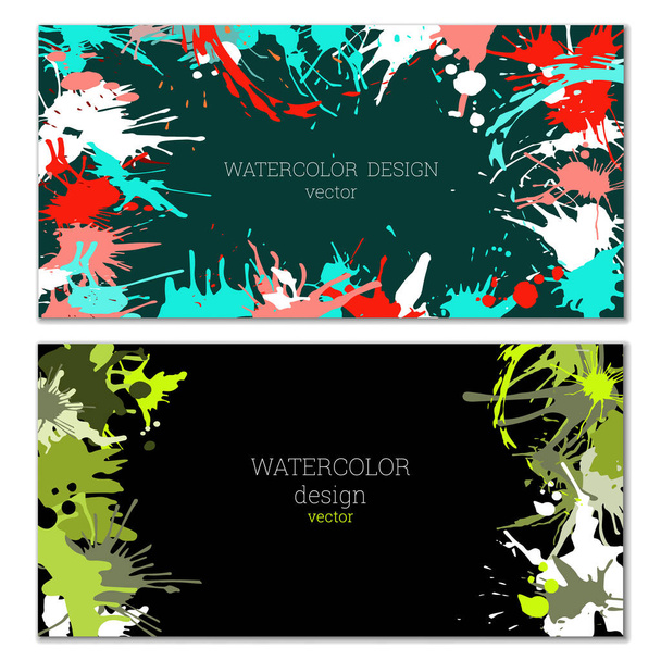 Splashes of paint of different colors. Blots. Bright unusual multicolored colorful watercolor background. Set of two templates - Vektor, obrázek