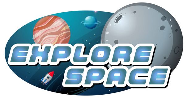 Досліджуйте дизайн логотипу космічного слова з ілюстрацією планети
 - Вектор, зображення
