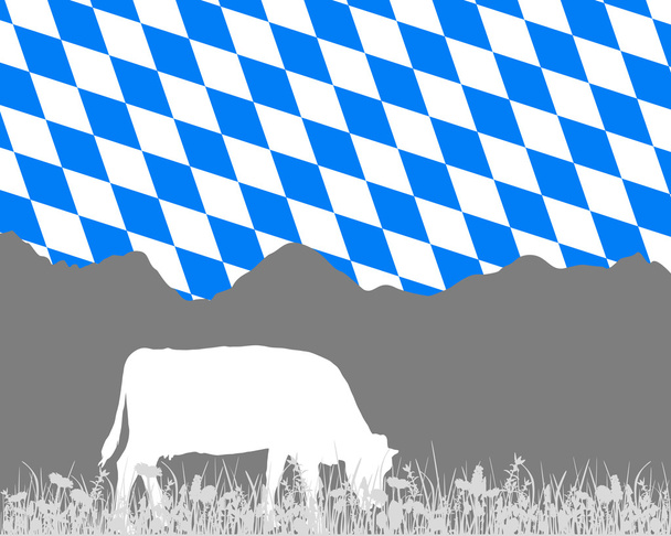 kráva alp a bavorské vlajky - Vektor, obrázek