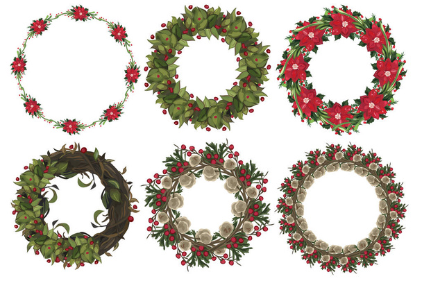 Set of christmas wreath with winter floral elements. Vector illustration - Διάνυσμα, εικόνα