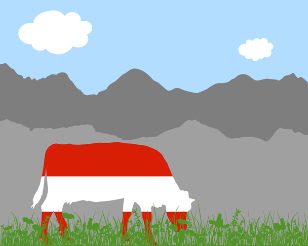 kráva alp a Rakouská vlajka - Vektor, obrázek