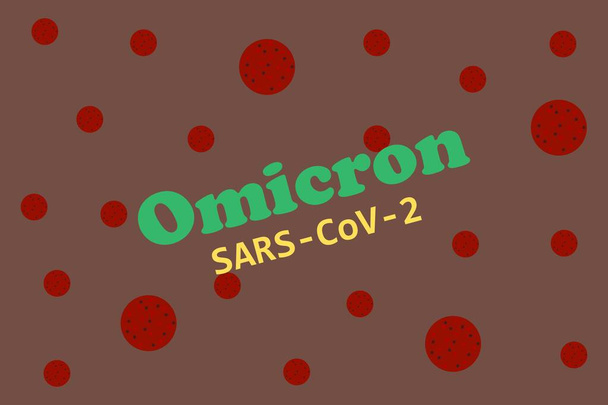 Omicron SARS CoV 2 Tipografia del virus con simbolo del virus. Nuova variante della malattia coronavirica. Illustrazione concettuale del vettore sanitario - Vettoriali, immagini