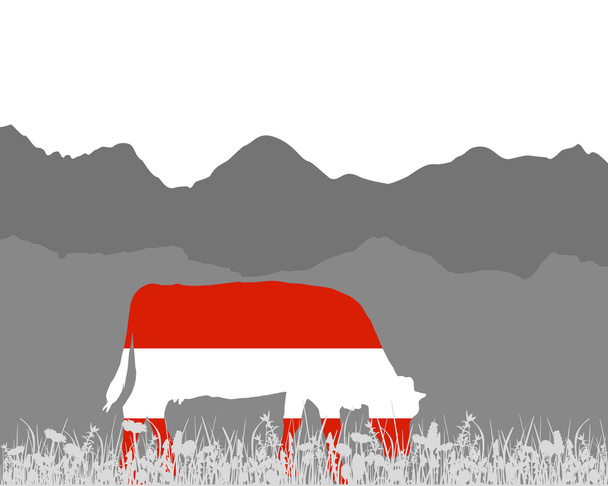 krowa alp i austriackiej flagi - Wektor, obraz