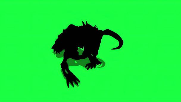3Dイラスト-謎の獣動物のシルエットが緑の画面上で実行されています - 写真・画像