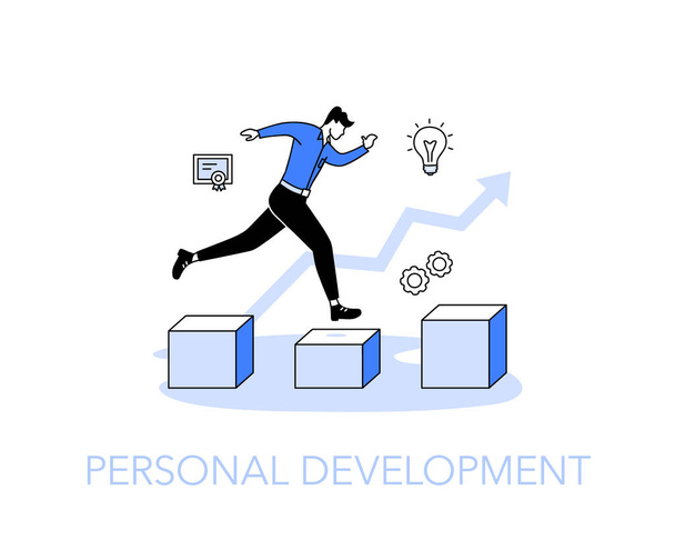 A személyes fejlődés szimbólumának illusztrációja a képességeit és potenciálját fejlesztő személlyel. Könnyen használható az Ön weboldalához vagy prezentációjához. - Vektor, kép