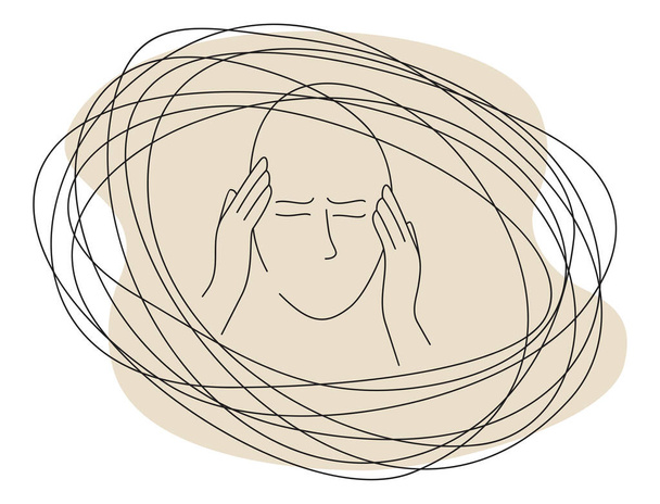 Άγχος - κατάθλιψη άτομο που κρατά το κεφάλι - Διάνυσμα, εικόνα