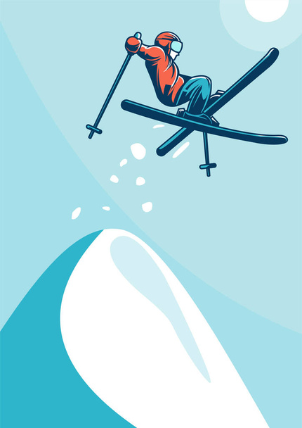 simple poster design skiing jump illustration vector - Vector, Image
