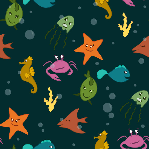 Animales marinos divertidos patrón sin costura bajo el agua. Fondo de los niños - Foto, imagen