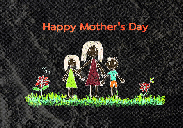 κάρτα για τη γιορτή ευτυχής μητέρες με οικογένεια κινούμενα σχέδια στην εικόνα στο w - Φωτογραφία, εικόνα