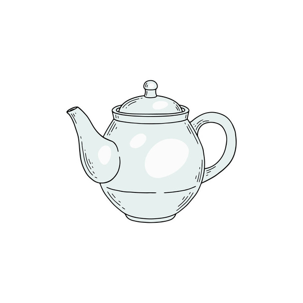 Ceramic teapot or brewing kettle, color sketch vector illustration isolated. - Vektori, kuva