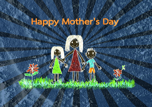 Tarjeta feliz día de las madres con dibujos animados familiares en la ilustración en w
 - Foto, Imagen