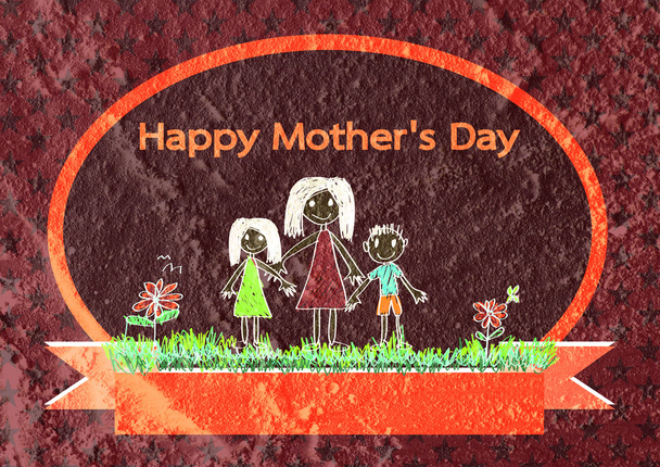 Gelukkig moeders dag kaart met familie cartoons in illustratie op w - Foto, afbeelding