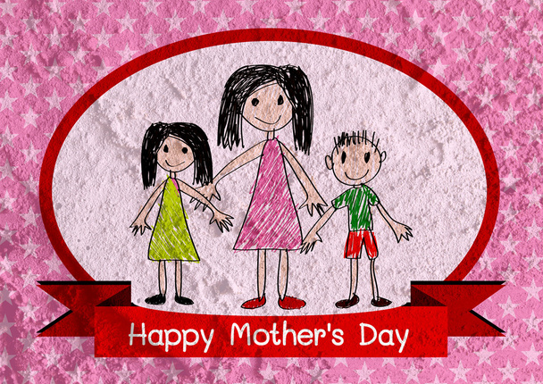 Happy mothers day card with family cartoons in illustration on w - Fotoğraf, Görsel