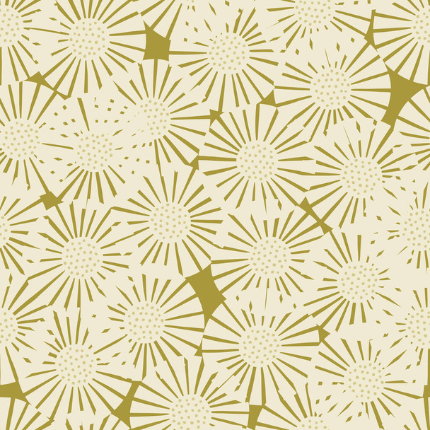 Seamless pattern abstract flowers on beige background. Vintage texture of plants for textile design. Random template print for any purpose. Simple vector fabric ornament. - Vector, Imagen
