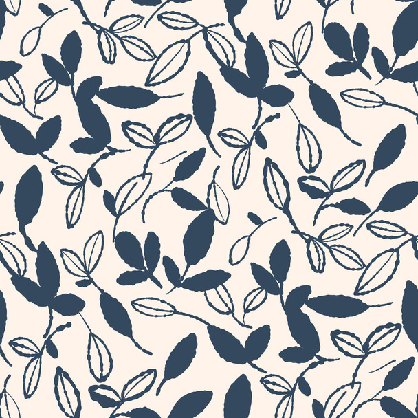 Black and White seamless pattern with leaves. Vector illustration.  - Vektör, Görsel