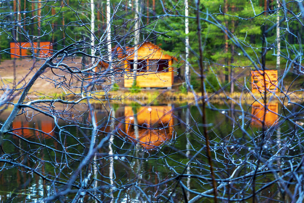 Herbstlandschaft. Ein langer See im Rumbolowskij Wald. Gebiet Leningrad, Wsewoloschsk. - Foto, Bild
