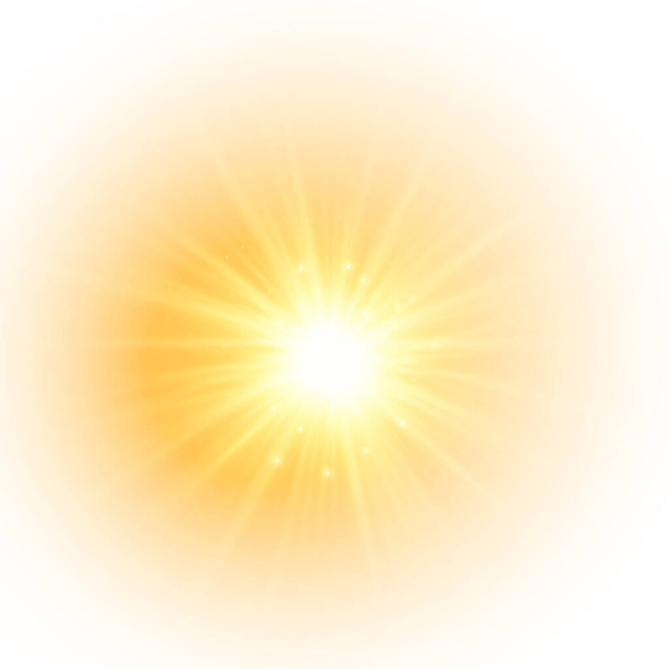 Flash yellow sun, star flashed with sparkles. - Vector, Image