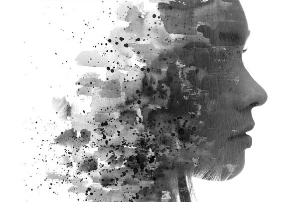 Paintography. Dramatic double exposure portrait depicting a mental health concept - Foto, imagen