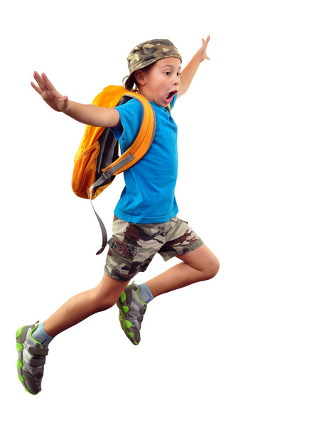 shouting jumping boy isolated over white - Foto, Bild
