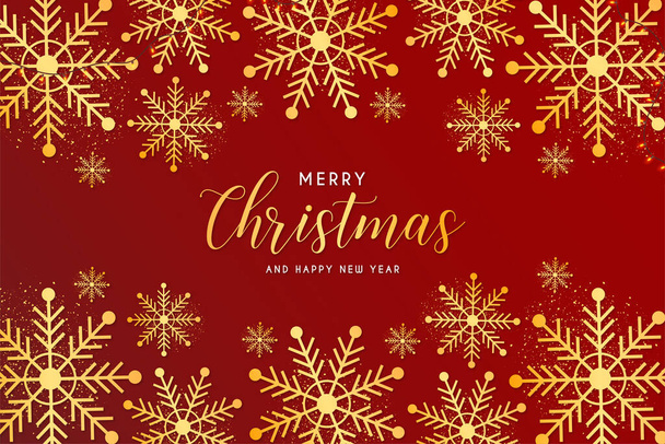 весела різдвяна новорічна листівка зі сніжинками золота рамка
 - Вектор, зображення