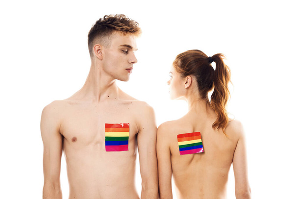 young couple lgbt Flag transgender lifestyle light background - Foto, afbeelding