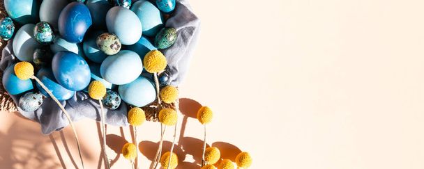 Domácí přirozeně barvené vejce v modrých barvách - Fotografie, Obrázek