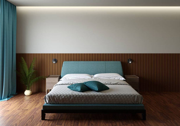 3d representación de un dormitorio en colores acogedores.  - Foto, Imagen
