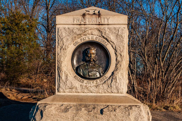 Denkmal für Oberst Patrick H. ORorke und das 140. New York Volunteer Infantry Regiment, Little Round Top, Gettysburg National Military Park, Pennsylvania USA - Foto, Bild