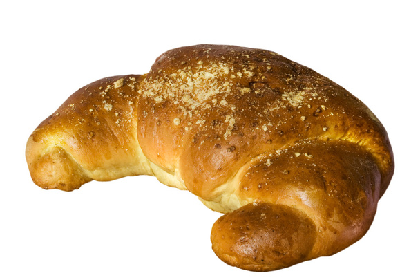 versgebakken croissants met jam op een witte achtergrond - Foto, afbeelding