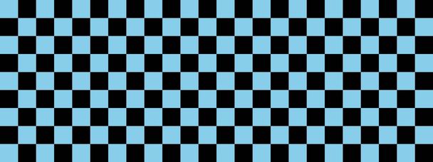 Checkerboard banner. Black and Sky blue colors of checkerboard. Small squares, small cells. Chessboard, checkerboard texture. Squares pattern. Background. Repeatable texture. - Photo, Image