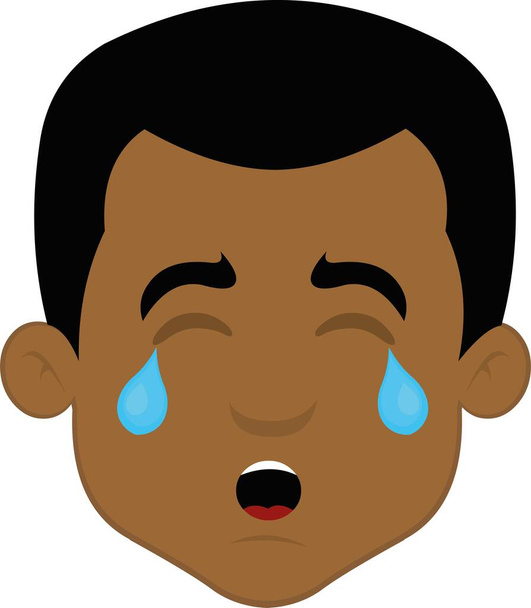 Vector illustration of a cartoon man's face with a sad expression, crying and tears falling from his eyes - Vector, Image