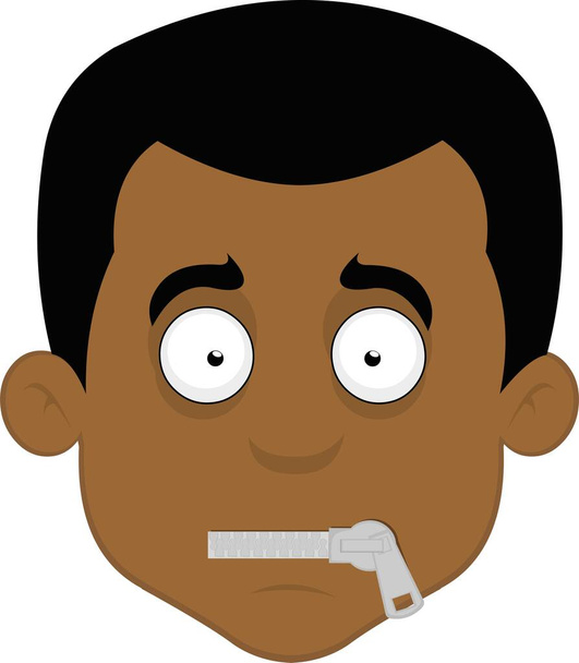 Vector illustration of the face of a cartoon man with a zipper in the concept of silence or shut up - Vector, Image