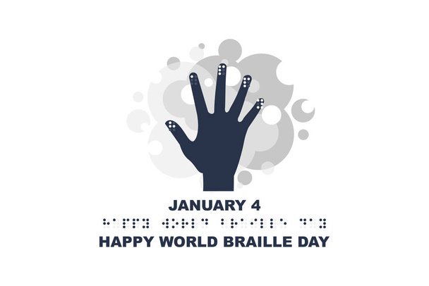 Január 4. Boldog világnapot Braille Day vektor illusztráció. Alkalmas üdvözlőlap, poszter és banner.  - Vektor, kép