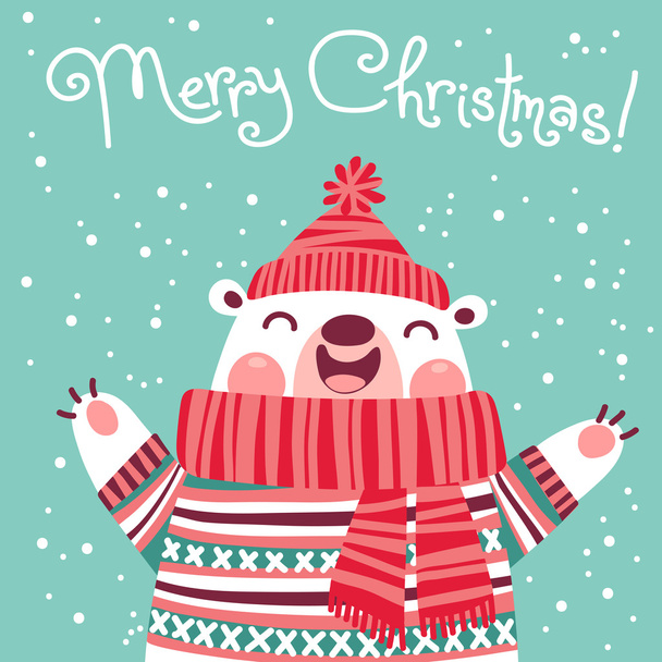 Χριστουγεννιάτικη κάρτα με χαριτωμένο πολική αρκούδα. - Διάνυσμα, εικόνα