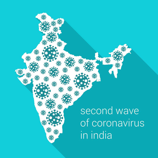 segunda ola de coronavirus en el fondo del vector india. India mapa con covid-19 coronavirus.  - Vector, imagen