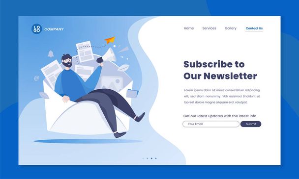 Newsletter subscription email on landing page template design - Vector, Image