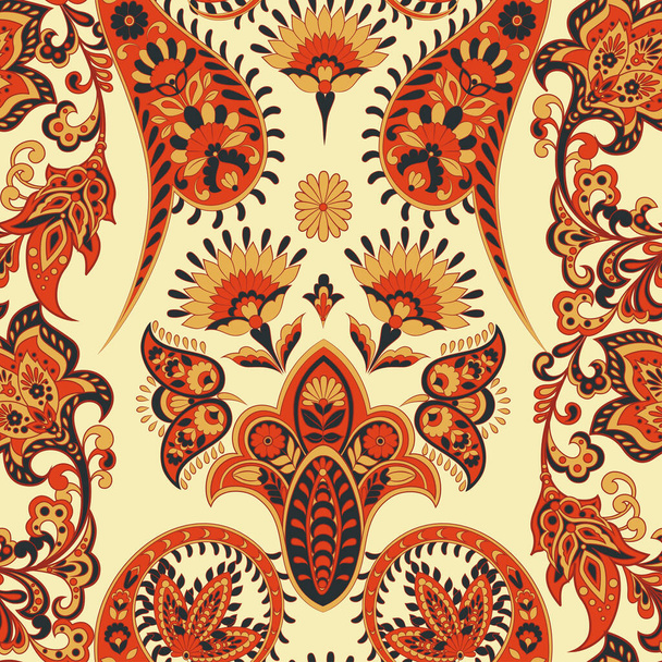 Padrão sem costura floral com ornamento paisley. Ilustração vetorial em estilo têxtil asiático  - Vetor, Imagem