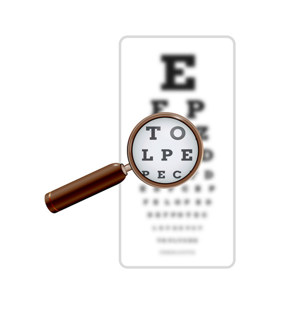 sharp and unsharp snellen chart with magnifying glass - Vector, Image