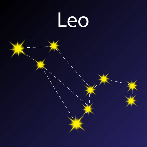 Leo constellation. Dark blue background. Horoscope symbol. Abstract art. Cosmic space. Vector illustration. Stock image.  - Vecteur, image
