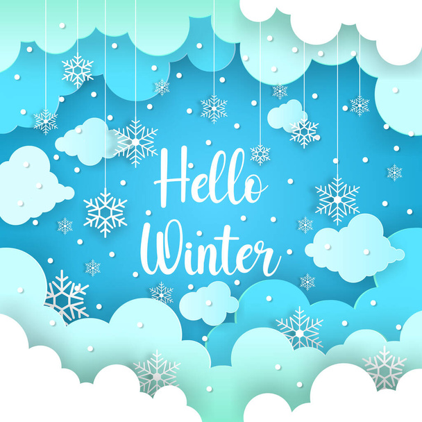 Illustration vector graphic of papercut hello winter background. - Vector, Image