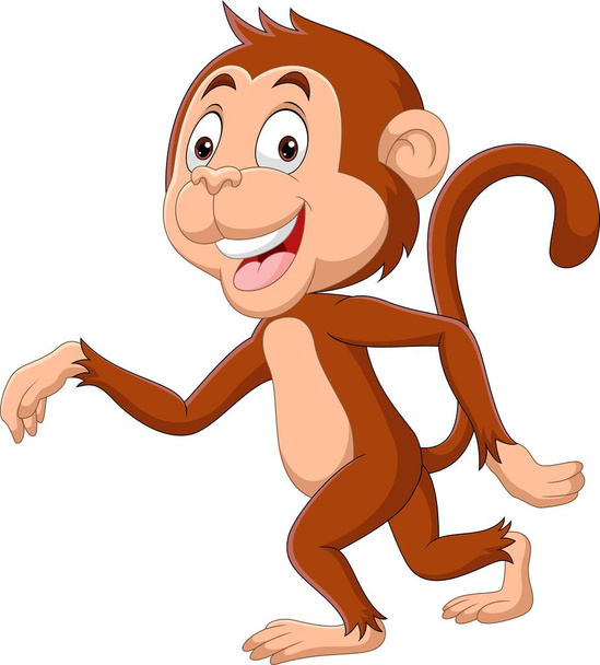 Vector illustration of Cartoon cute baby monkey walking - Vector, Image
