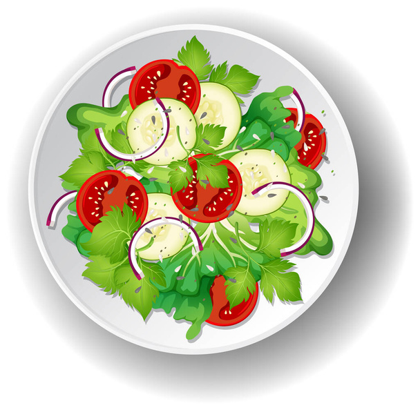 Gesunde Mahlzeit mit frischem Gemüsesalat - Vektor, Bild