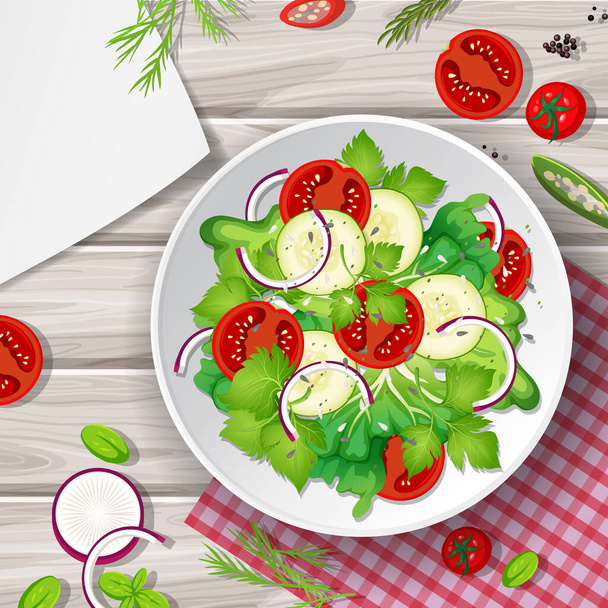 Gezonde maaltijd met verse groentesalade illustratie - Vector, afbeelding