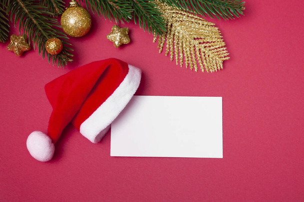 Weihnachtlicher Hintergrund. Flache Neujahrs-Attrappe leere Kopie der Visitenkarte - Foto, Bild