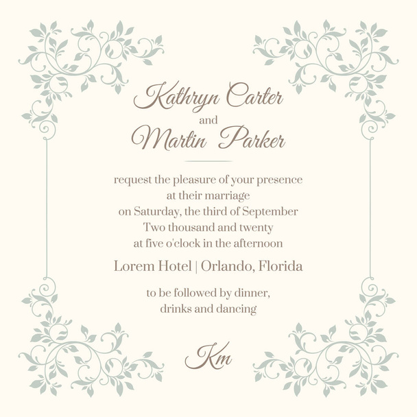 Floral frame. Template for greeting cards, invitations, menus. Graphic design page. Wedding invitation.  - Вектор,изображение