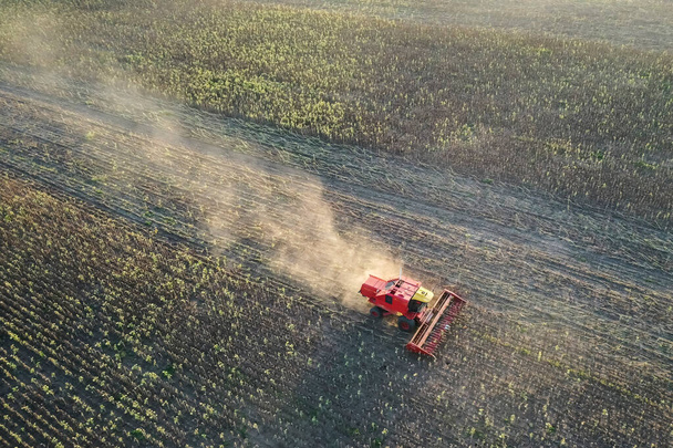 大麦の収穫空中ビュー,ラパンパで,アルゼンチン. - 写真・画像